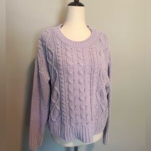 Sz M Garage Cable Knit Chenille pastel purple lilac crew neck sweater